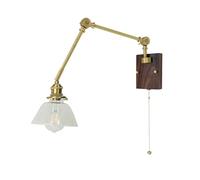 Wmmner Appliques Murales En Laiton Éclairage, Applique Murale Avec Abat-Jour En Verre Transparent Et Base En Bois, Appliques Murales À Bras Pivotant Réglables Câblées Rustiques En V-Intage Compatibles