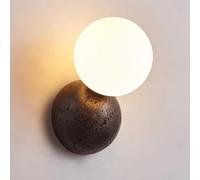 Wmmner Appliques Murales En Marbre Noir Pour Salle Den, Globe Blanc En Verre Opalin, Luminaires D'Intérieur À Câble, Lampe Moderne Du Milieu Du Siècle Pour Chambre À Coucher, Salon de Style Fermier