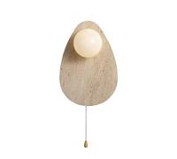 Wmmner Appliques Murales Pour Bedroom Wabi-Sabi Art Luminaire Nordic Modern Nature Stone Japanese Style Yellow Travertin Wall Lamp With Globe Glass Shade & Pull Switch For Bedroom Livin