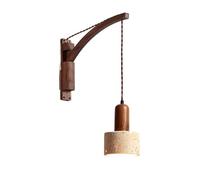 Wmmner Appliques Murales Pour Chambre À Coucher Support Mural Bras Pivotant Lecture Lapplique Murale En Pierre de Bois Naturel Ight Avec Verre de Lait Éclairage Mural À Bras Long Réglable Pour Chambre