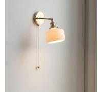 Wmmner Appliques Murales Simples En Laiton Réglables Avec Interrupteur, Abat-Jour En Céramique Blanche E27, 1 Lumière Applique Murale de Lecture Pour Bureau, Lampe Murale Japonaise D'Intérieur, Pour L