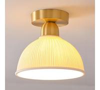 Wmmner Ceramic Ceiling Light Semi Flush Mount Ceiling Light Fixtures, Modern Small Gold Ceiling Lamps For Passway Entryway Porch Foyer, Brass Ceiling Lighting Hallway Light Fixture(B)