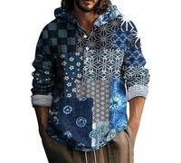 Wmmner Chemises À Capuche Imprimées de Nouveauté pour Hommes Plus Size Trendy Graphic Tee-Shirts À Manches Longues Fashion Tops de Vacances Décontractés pour Hommes/Bleu/5Xl