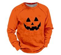 Wmmner Chemises Halloween Pour Hommes Sweatshirts Jack-O-Lantern Chemise Imprimée Citrouille 2025 Automne Pull À Col Rond À Manches Longues/Orange1/4Xl