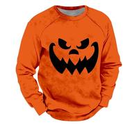 Wmmner Chemises Halloween Pour Hommes Sweatshirts Jack-O-Lantern Chemise Imprimée Citrouille 2025 Automne Pull À Col Rond À Manches Longues/Orange4/4Xl