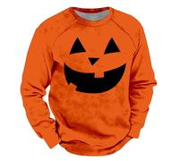 Wmmner Chemises Halloween Pour Hommes Sweatshirts Jack-O-Lantern Chemise Imprimée Citrouille 2025 Automne Pull À Col Rond À Manches Longues/Orange8/S