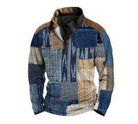 Wmmner Color Block Hoodie for Men Outdoor Fashion Fall Shirt Long Sleeve Casual 1/4 Zip Pullover Men's Plus Size Vintage Print Hooded Sweatshirt/Bleu/M
