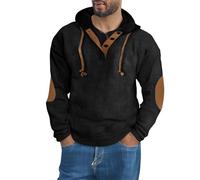 Wmmner Corduroy 1/4 Zip Pullover for Men Casual Plain Drawsthooded Shirts Long Sleeve Men's Fashion Vinatge Hoodies Sweatshirt/Noir/XL