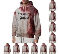 Wmmner Costumes D'Halloween Pour Hommes Sweats À Capuche Bloody Problem Solved 2025 Sweats À Capuche D'Horreur D'Automne Avec Poche Et Manches Longues/Sweats À Capuche Halloween Rouges Pour Hommes/M