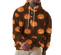 Wmmner Costumes D'Halloween Pour Hommes Sweats À Capuche Jack O' Lantern 1/4 Boutonnés Sweats À Capuche À Poche Et À Manches Longues Avec Motif Citrouille/Sweats À Capuche Halloween Dorés Pour Hommes/