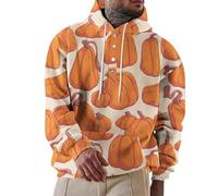 Wmmner Costumes D'Halloween Pour Hommes Sweats À Capuche Jack O' Lantern Sweats À Capuche Avec Poche Et Boutons, Manches Longues/Sweats À Capuche Halloween Orange Pour Hommes/M