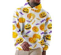 Wmmner Costumes D'Halloween Pour Hommes Sweats À Capuche Jack O' Lantern Sweats À Capuche Avec Poche Et Boutons, Manches Longues/Sweats À Capuche Halloween Blancs Pour Hommes/M