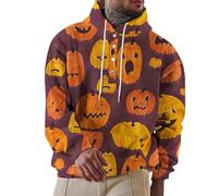 Wmmner Costumes D'Halloween Pour Hommes Sweats À Capuche Jack O' Lantern Sweats À Capuche Avec Poche Et Boutons, Manches Longues/Sweats À Capuche Halloween Dorés Pour Hommes/S