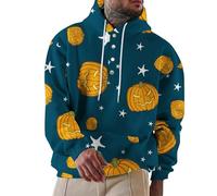Wmmner Costumes D'Halloween Pour Hommes Sweats À Capuche Jack O' Lantern Sweats À Capuche Avec Poche Et Boutons, Manches Longues/Sweats À Capuche Halloween Bleus Pour Hommes/Xl
