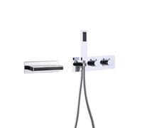 Wmmner Douche Hrobinets de Mélange Den Ead Avec Robinet de Mélangeur Den Dissimulé Monté Au Mur Cascade 4 Trous Robinet Degnoire Cascade En Laiton Chaud Et Froid Pour Salle Den Chrome
