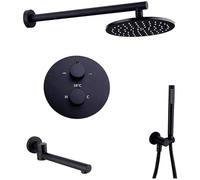 Wmmner Douche System, Douche de Salle Dentatique Noire En Laiton Murale Avec Pomme de Douche À Effet Pluie Ronde de 8-12 Po, Pommeau de Douche À Main Et Robinet Degnoire, Ensemble de Douche de Luxe, 8