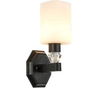 Wmmner E27 1-Light Nordic Modern Wall Sconce Industrial Black Iron Art Avec Applique Murale En Cristal Du Moyen Âge Lampe Murale En Verre Givré Pour Chambre À Coucher Restaurant