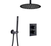 Wmmner Ensemble de Douche À Valve Noire de Luxe Monté Sur Ceing Avec Pomme de Douche À Effet Pluie Ronde de 8 À 12 Pouces Et Douche À Main, Options de 10 Pouces Et 8 Pouces, Appareil de Salle Den Haut