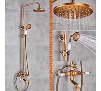 Wmmner Ensemble de Douche Mural En Laiton Antique Pommeau de Douche À Effet de Pluie Rond de 8 Pouces Avec Bec Degnoire En Laitonrobinet de Mélangeur À Main Robinet Den-A (A)