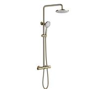 Wmmner Ensemble de Robinets de Douche En Or Brossé, Pommeau de Douche À Effet Pluie En Abs Avec Douche À Main, Système de Douche Mural En Laiton, Mitigeur de Douche Den À Doubles Poignées