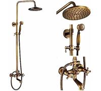 Wmmner Ensemble de Robinets de Douche Muraux Main de Tête de Pluie de 8 Poucesremplisseur Degnoire de Douche Tenue Robinet de Mélange D'Eau Chaude Et Froide-Bronze Frotté À L'Huile B, Laiton Antique E