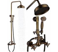 Wmmner Ensemble de Robinets de Douche Muraux Main de Tête de Pluie de 8 Poucesremplisseur Degnoire de Douche Tenue Robinet de Mélange D'Eau Chaude Et Froide-Bronze Frotté À L'Huile B, Laiton Antique E