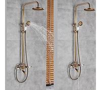 Wmmner Ensemble de Robinets de Douche Muraux Main de Tête de Pluie de 8 Poucesremplisseur Degnoire de Douche Tenue Robinet de Mélange D'Eau Chaude Et Froide-Bronze Frotté À L'Huile B, Laiton Antique E