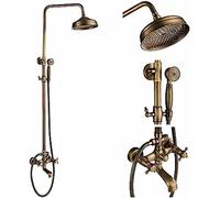 Wmmner Ensemble de Robinets de Douche Muraux Main de Tête de Pluie de 8 Poucesremplisseur Degnoire de Douche Tenue Robinet de Mélange D'Eau Chaude Et Froide-Bronze Frotté À L'Huile B, Laiton Antique E