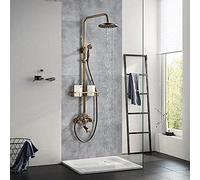 Wmmner Ensemble de Robinets de Douche Muraux Main de Tête de Pluie de 8 Poucesremplisseur Degnoire de Douche Tenue Robinet de Mélange D'Eau Chaude Et Froide-Bronze Frotté À L'Huile B, Laiton Antique E