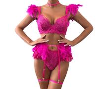 Wmmner Ensembles de Lingerie Pour Femmes Royaume-Uni Sexy Femmes Fishnet Chemise Babydoll Bodysuit Sexy Red Lingerie Set One Piece Romper Ladies Sex Front Cut Out Lace See Through/Rose Vif-C/M