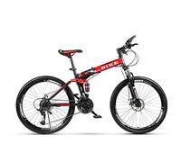Wmmner Foldable Mountainbike 24/26 Inches, Mtb Bicycle With Spoke Wheel, Black&Red/24 Étapes de Travail/26 Pouces