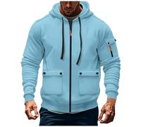 Wmmner Full Zip Hoodies for Men Fashion Solid Fall Shirt Long Sleeve Mens Trendy Drawsthooded Sweatshirt with Zipper Pocket/Bleu/3Xl