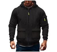 Wmmner Full Zip Hoodies for Men Fashion Solid Fall Shirt Long Sleeve Mens Trendy Drawsthooded Sweatshirt with Zipper Pocket/Noir/L