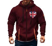 Wmmner Full Zip Hoodies for Men Outdoor Casual Trendy Fall Shirt Long Sleeve Fashion Graphic Jacket Men'sin Union Flag Print Hooded Sweatshirts/Rouge/4Xl