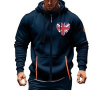 Wmmner Full Zip Hoodies for Men Outdoor Casual Trendy Fall Shirt Long Sleeve Fashion Graphic Jacket Men'sin Union Flag Print Hooded Sweatshirts/Marine/4Xl