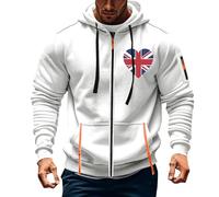 Wmmner Full Zip Hoodies for Men Outdoor Casual Trendy Fall Shirt Long Sleeve Fashion Graphic Jacket Men'sin Union Flag Print Hooded Sweatshirts/Blanc/XL