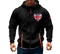 Wmmner Full Zip Hoodies for Men Outdoor Casual Trendy Fall Shirt Long Sleeve Fashion Graphic Jacket Men'sin Union Flag Print Hooded Sweatshirts/Noir/M