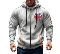 Wmmner Full Zip Hoodies for Men Outdoor Casual Trendy Fall Shirt Long Sleeve Fashion Graphic Jacket Men'sin Union Flag Print Hooded Sweatshirts/Gris/3Xl