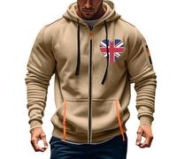 Wmmner Full Zip Hoodies for Men Outdoor Casual Trendy Fall Shirt Long Sleeve Fashion Graphic Jacket Men'sin Union Flag Print Hooded Sweatshirts/Kaki/XL