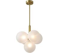 Wmmner Grands Luminaires de Plafond Globe En Verre Suspension Semi-Encastrée Lampe de Plafond Suspendue Compatible Avec L'Îlot de Cuisine, Lustre Suspendu de Plafond/Blanc/5 Têtes