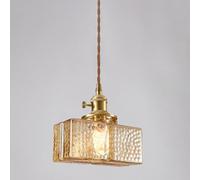 Wmmner Hammered Glass Light Amber Hanging Lamp Brass Kitchen Island Lighting Fixture Square Bottle Suspension Lamps For Dining Room Bedroom Small Chaner E27 Droplight/C