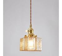 Wmmner Hammered Glass Light Amber Hanging Lamp Brass Kitchen Island Lighting Fixture Square Bottle Suspension Lamps For Dining Room Bedroom Small Chaner E27 Droplight/B