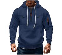 Wmmner Hauts À Capuche Pour Hommes Sweats Cargo Blouse Pull À Fermeture Éclair Quart de Longueur Pull À Capuche Avec Cordon Blouses À Capuche Multi-Poches Vêtements D'Extérieur Vêtements de Sport Vête