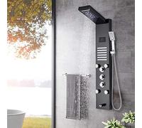 Wmmner Hydroélectrique Noirity Led Rain Waterfall Shower Panel Jets Lcd Digital Display Shower System Shower Column (Nickel Brossé)/Blackend
