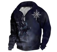 Wmmner Imprimé Tendance Pour Hommes Sweatshirts Casual Fall Tops Vintage 1/4 Zip Pullover Plus Size Fashion Collar Shirt Long Sleeve For Men/Marine/L