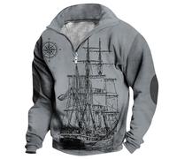 Wmmner Imprimé Tendance Pour Hommes Sweatshirts Casual Fall Tops Vintage 1/4 Zip Pullover Plus Size Fashion Collar Shirt Long Sleeve For Men/Gris/M