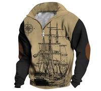 Wmmner Imprimé Tendance Pour Hommes Sweatshirts Casual Fall Tops Vintage 1/4 Zip Pullover Plus Size Fashion Collar Shirt Long Sleeve For Men/Noir/L
