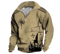 Wmmner Imprimé Tendance Pour Hommes Sweatshirts Casual Fall Tops Vintage 1/4 Zip Pullover Plus Size Fashion Collar Shirt Long Sleeve For Men/Kaki/L