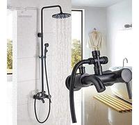 Wmmner Kits de Douche, Ensemble de Douche À Effet Pluie de 8 Pouces Fixé Au Mur, Robinet Avec Douche À Main, Kits de Mélangeur Degnoire Et de Douche Noir,Gnoire En Laiton, Robinets Chauds Et Froids
