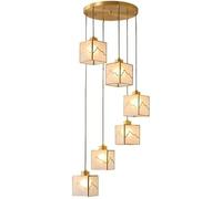 Wmmner Lampe Carrée En Laiton Du Milieu Du Siècle 1/3/6 Verre Durable Nordic Vintage Salle À Manger Lustre de Plafond Créatif Personnalisé E26/E27 Escaliers Pendentif Pour Chambre Cuisine/6 Lumières